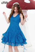 ELFSACK Blue Plaid Drawstring Hem Midi Dress