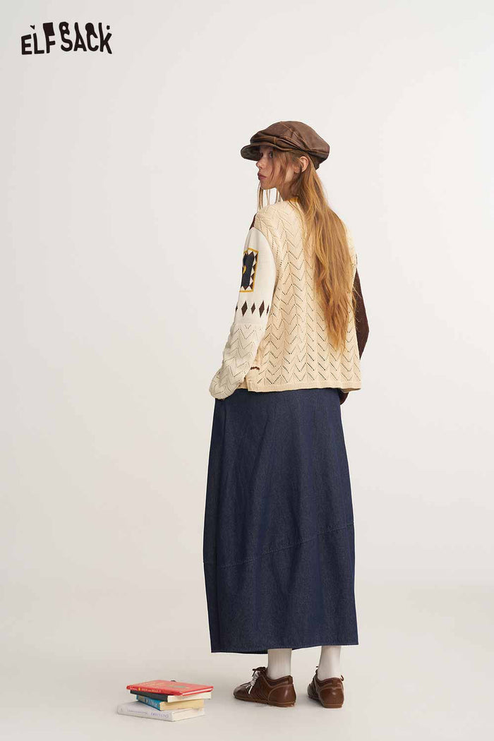Blue Plaid Spliced Waist Peplum Hem Skirt
