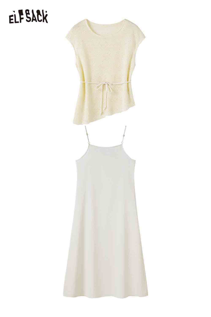 ELFSACK Boat Neck Asymmetric Top and Skirt Set