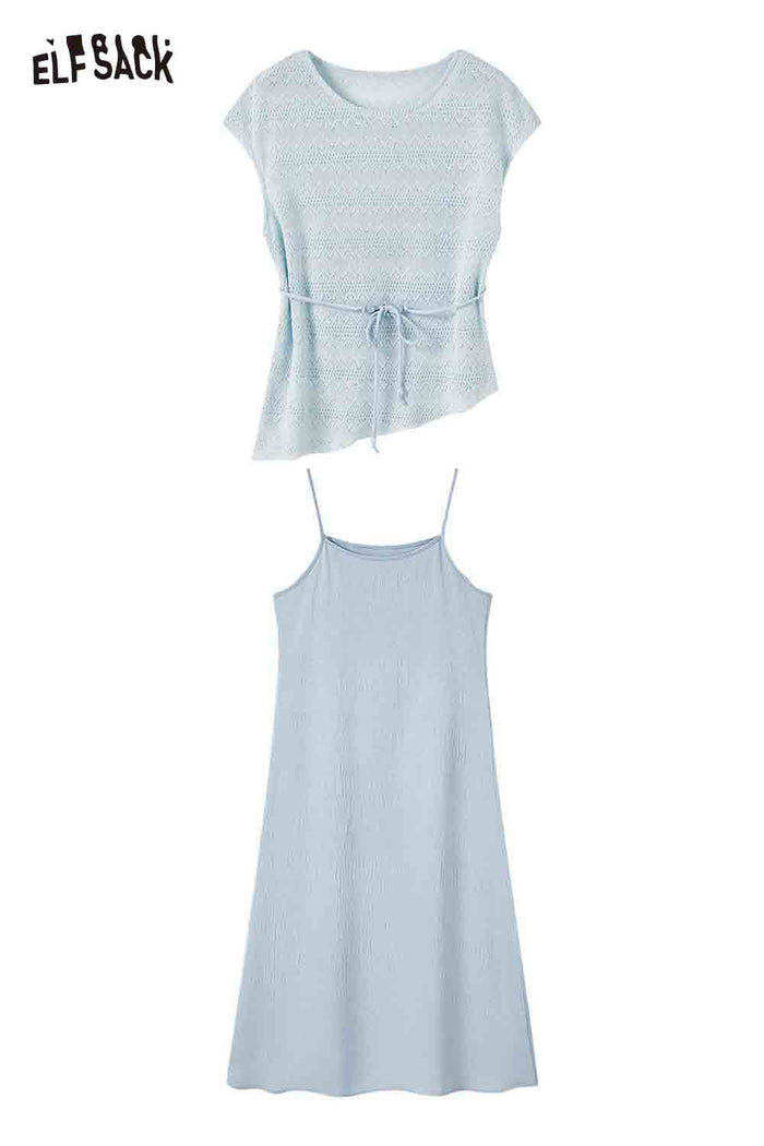 ELFSACK Boat Neck Asymmetric Top and Skirt Set