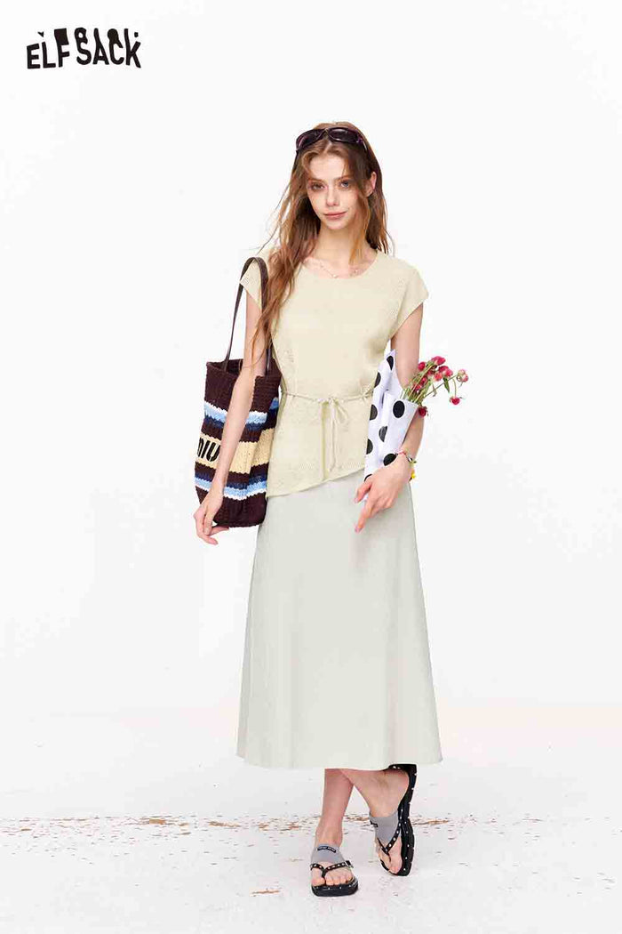 ELFSACK Boat Neck Asymmetric Top and Skirt Set
