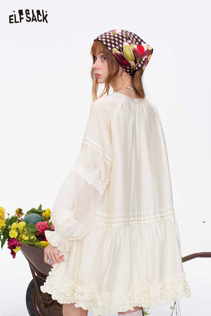 ELFSACK Boho Lace Ruffle Flowy Chiffon Mini Dress