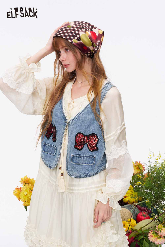 ELFSACK Boho Lace Ruffle Flowy Chiffon Mini Dress