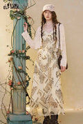 Boho Print Maxi Skirt Set Lace Cardigan