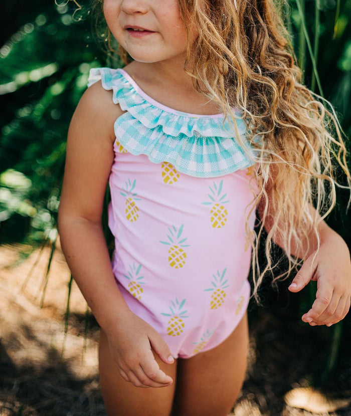Bow Back Swimsuit - Pink Pineapples - Sugar Bee Clothing