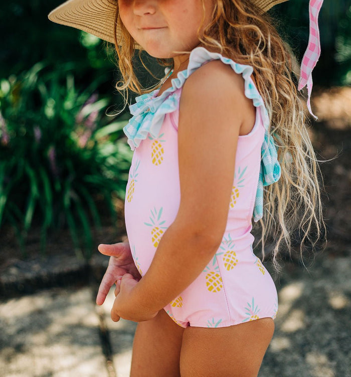Bow Back Swimsuit - Pink Pineapples - Sugar Bee Clothing