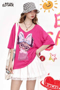 ELFSACK Bow Cat Graphic High-Low Tee