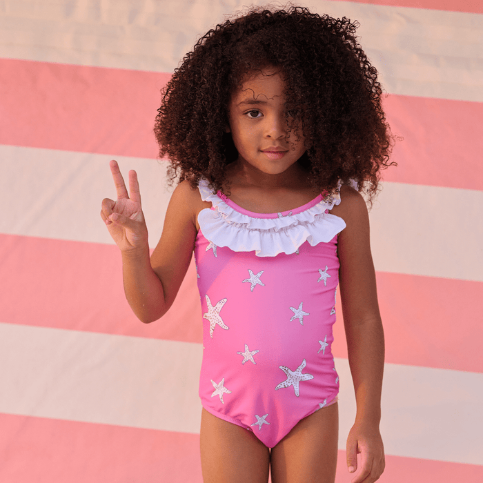 Bowback Swimsuit - Pink Starfish - Sugar Bee Clothing