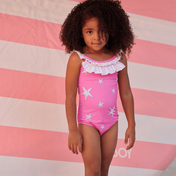 Bowback Swimsuit - Pink Starfish - Sugar Bee Clothing
