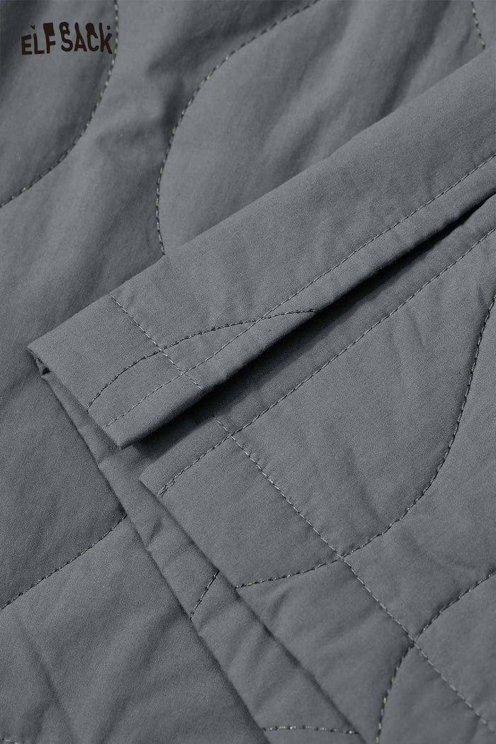 ELFSACK Breathable Gray Quilted Large Pocket A-Line Long Skirt