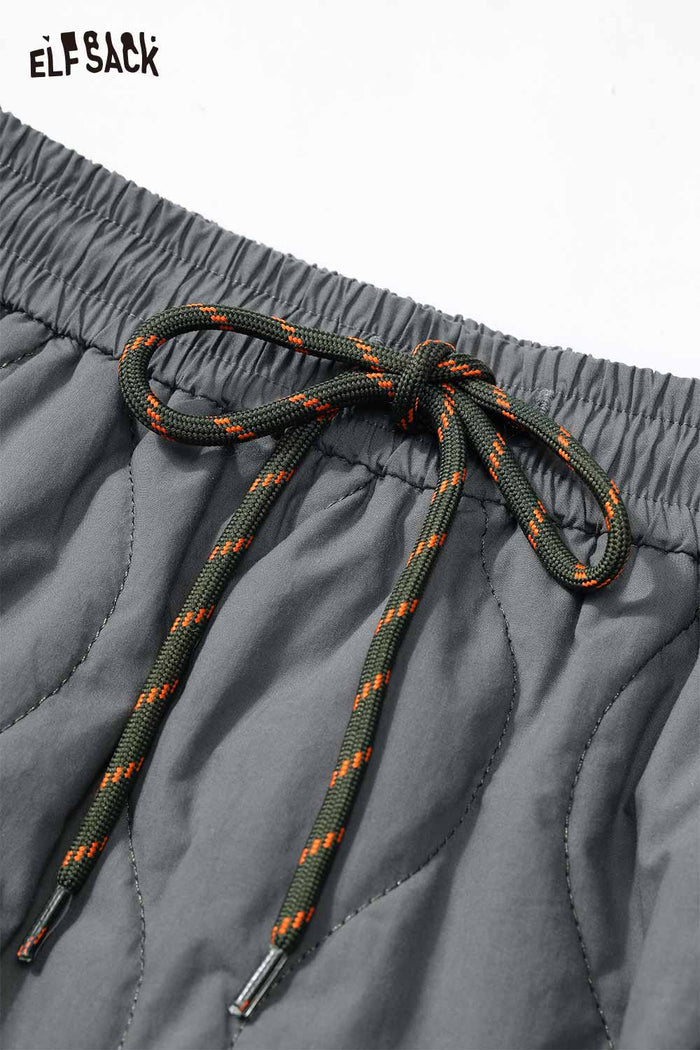 ELFSACK Breathable Gray Quilted Large Pocket A-Line Long Skirt