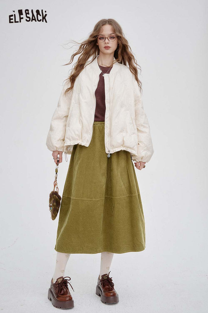 ELFSACK Breathable Stretch Elastic Waist Design Midi Skirt