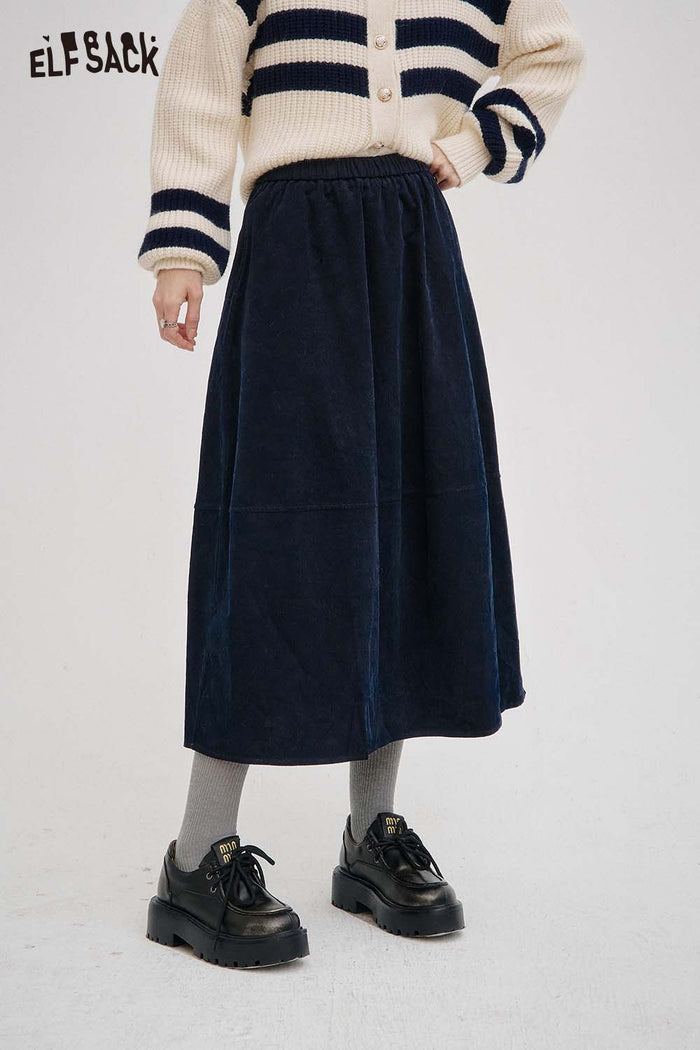 ELFSACK Breathable Stretch Elastic Waist Design Midi Skirt