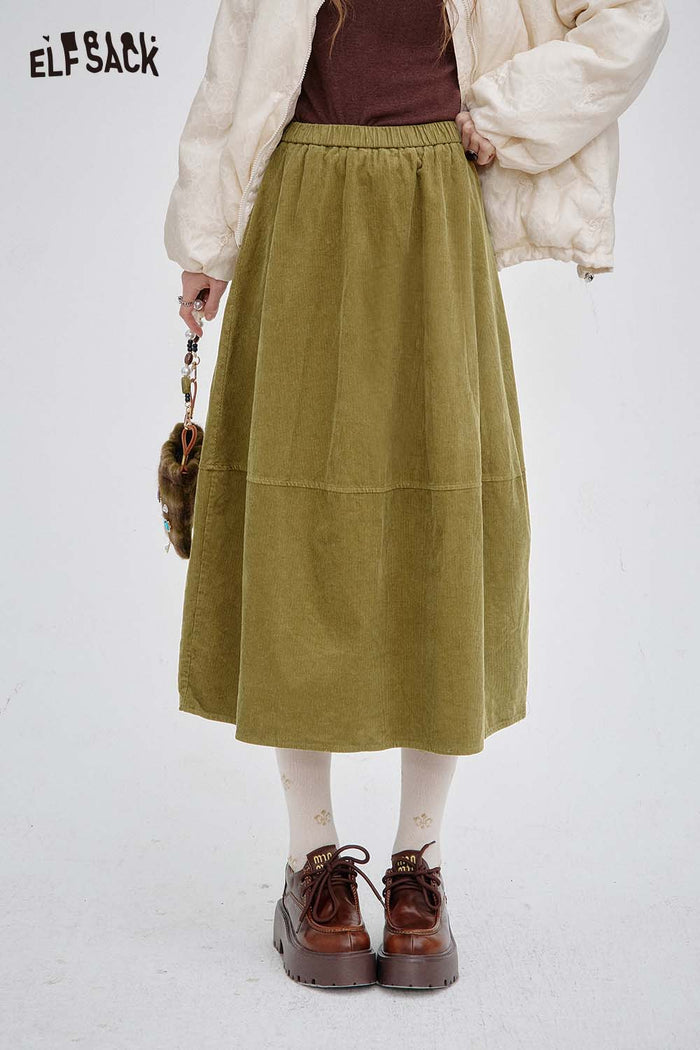 ELFSACK Breathable Stretch Elastic Waist Design Midi Skirt