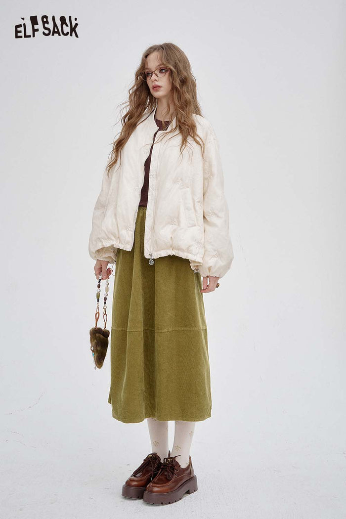 ELFSACK Breathable Stretch Elastic Waist Design Midi Skirt