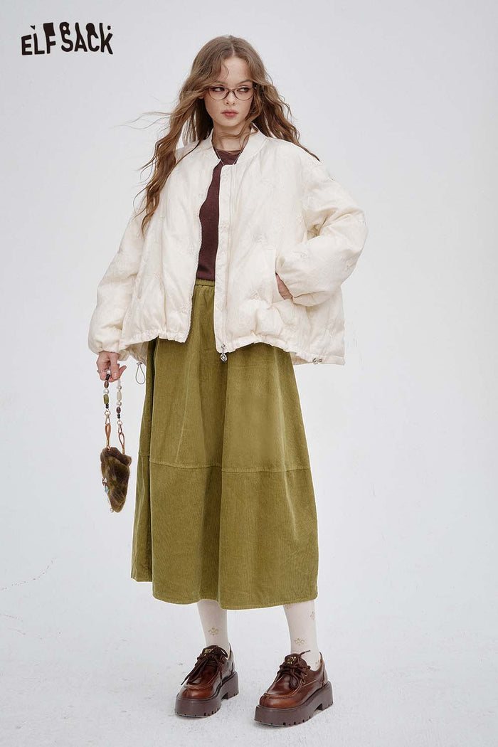 ELFSACK Breathable Stretch Elastic Waist Design Midi Skirt