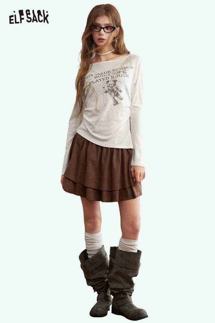 Brown Double Layered Mini Skirt