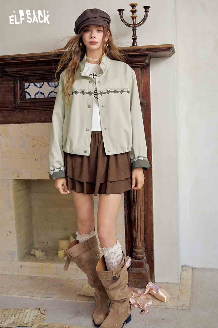 Brown Double Layered Mini Skirt