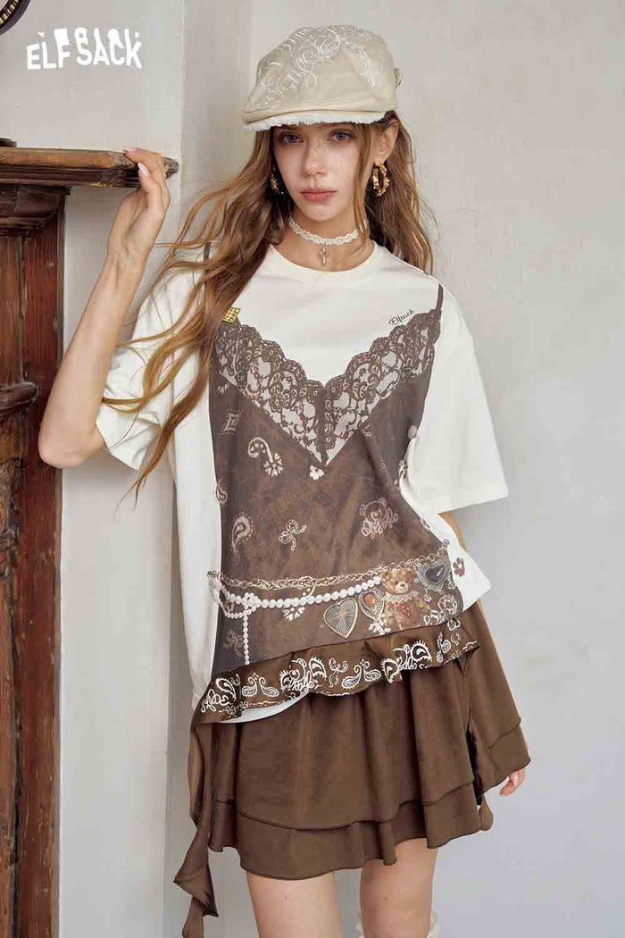 Brown Double Layered Mini Skirt
