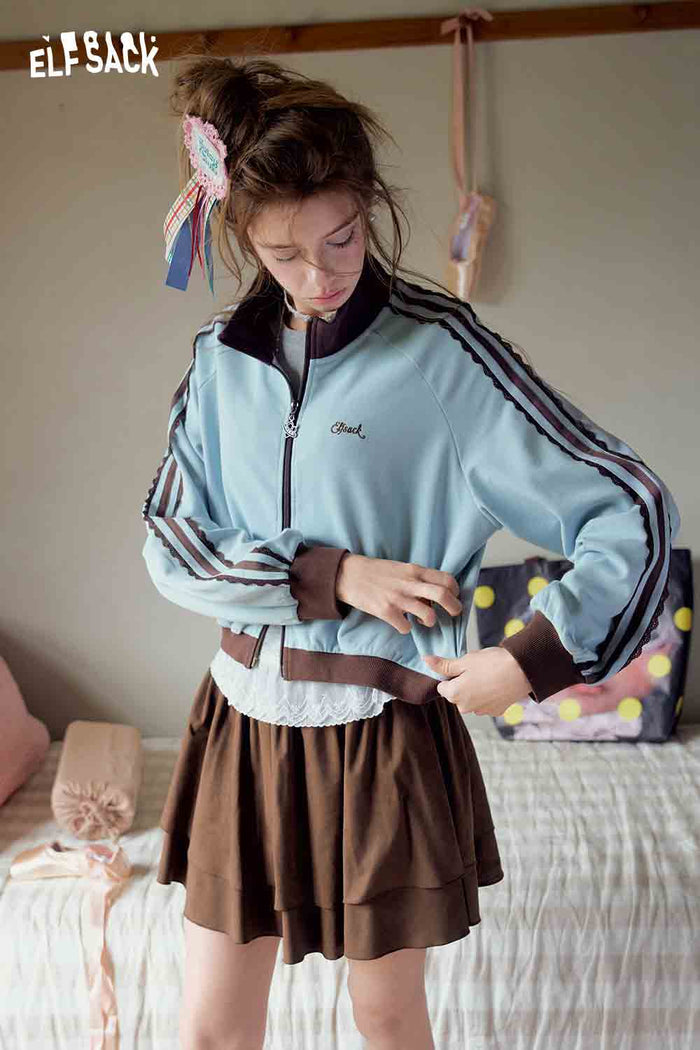 Brown Double Layered Mini Skirt