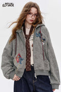 ELFSACK Brushed Fleece Relaxed Fit Hoodie with Playful Embroidered Motifs