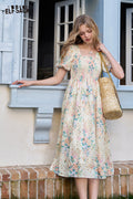ELFSACK Bubble Sleeve Floral Chic Dress