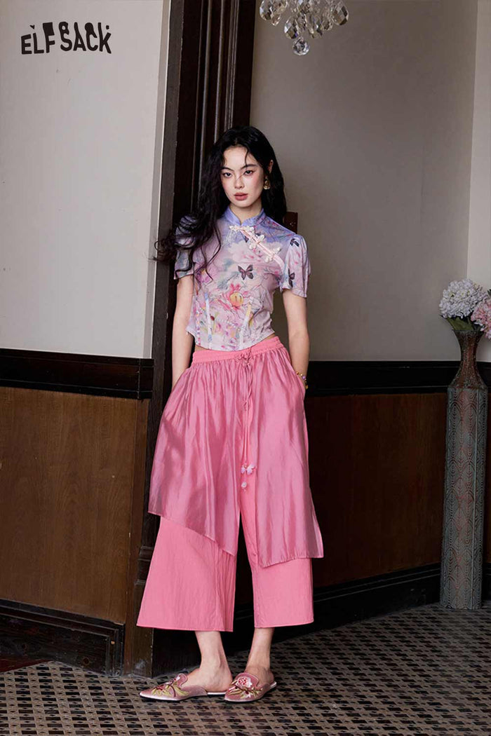ELFSACK Butterfly Wide Leg Asymmetric Pants