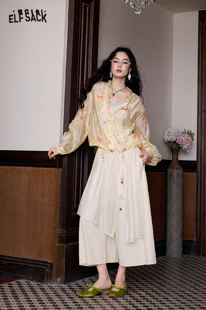 ELFSACK Butterfly Wide Leg Asymmetric Pants