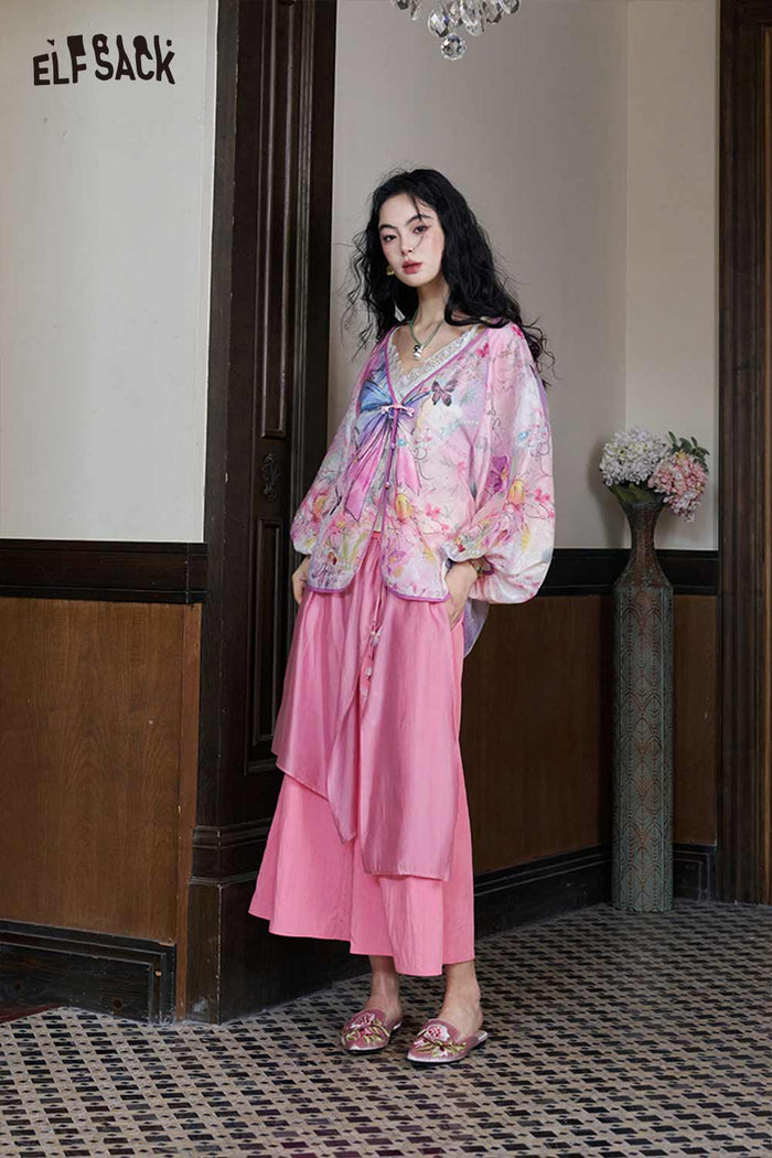ELFSACK Butterfly Wide Leg Asymmetric Pants