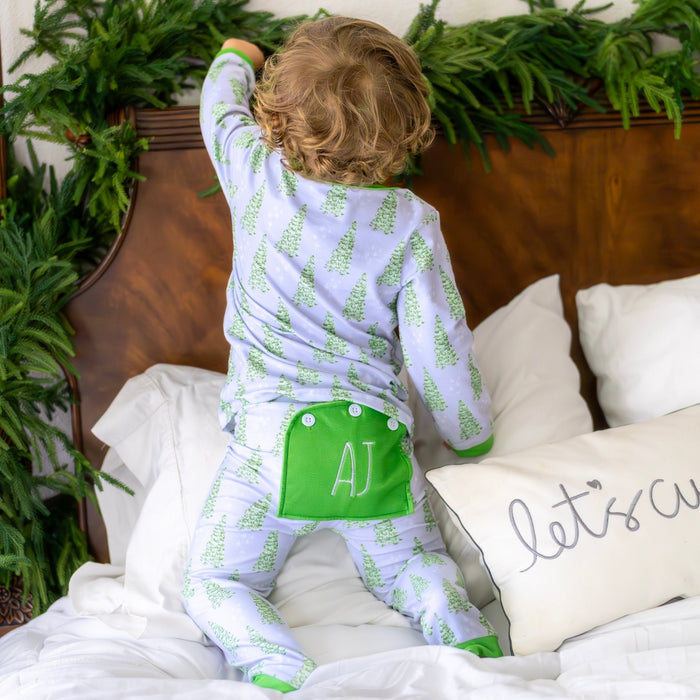 Buttflap Pajamas - Blue Christmas Tree Holiday Lounge - Sugar Bee Clothing