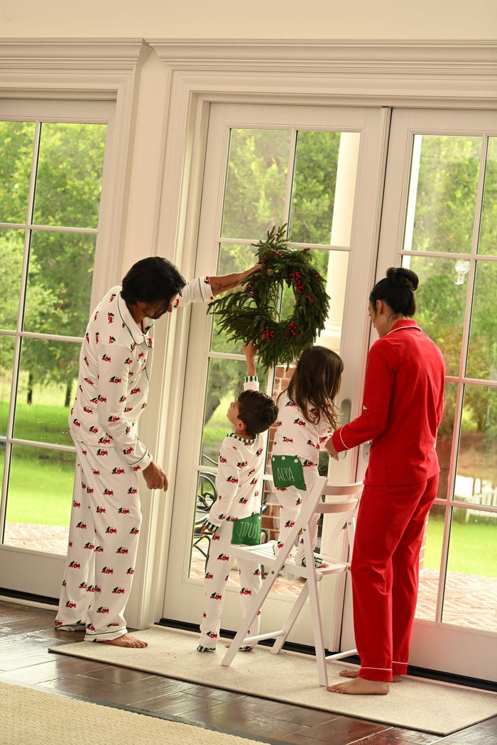 Ruffle Buttflap Pajamas - Christmas Tractor Holiday Lounge - Sugar Bee Clothing