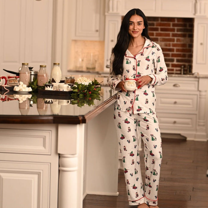 Button Down Pajamas - Christmas On The Farm Holiday Lounge - Sugar Bee Clothing