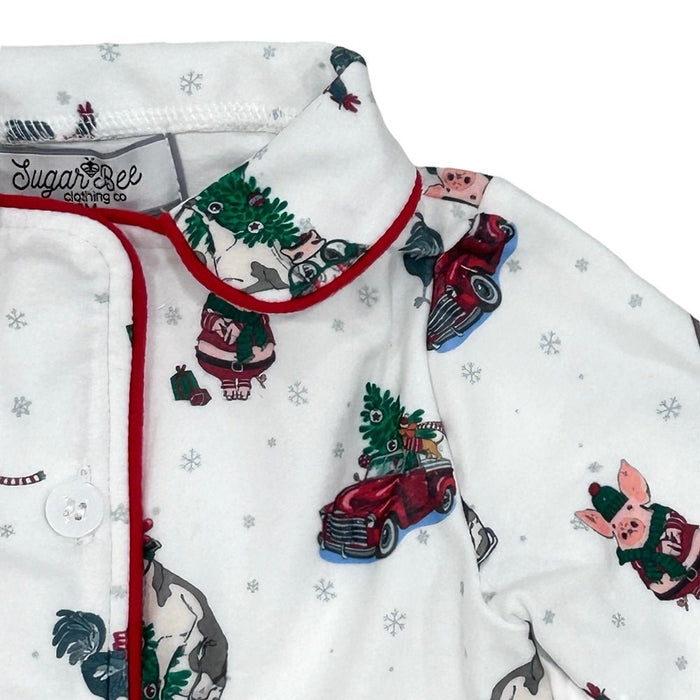 Button Down Pajamas - Christmas On The Farm Holiday Lounge - Sugar Bee Clothing