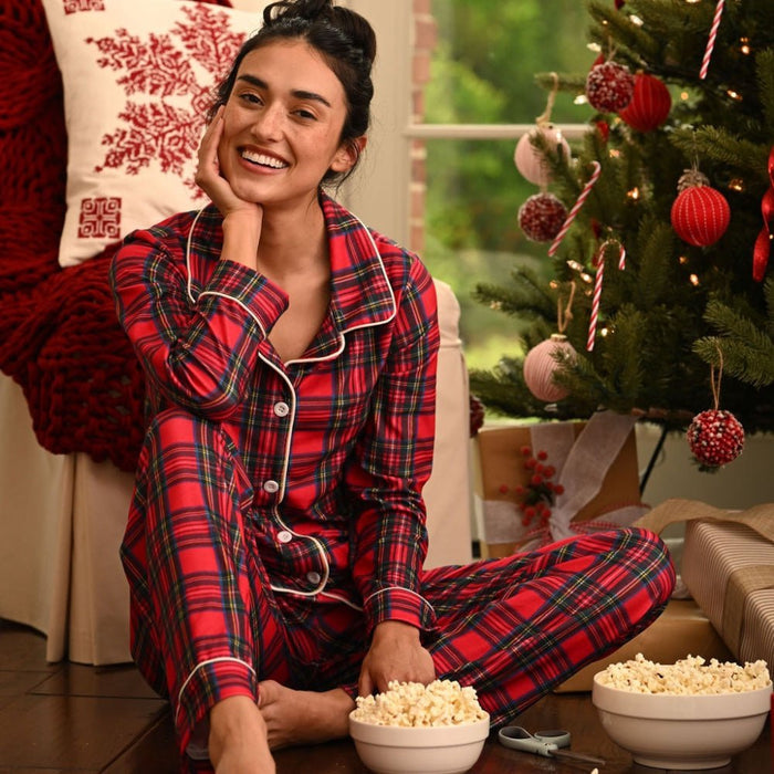 Button Down Pajamas - Tartan Holiday Lounge - Sugar Bee Clothing