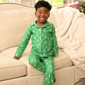 Button Down Pajamas - White Trees On Green Holiday Lounge - Sugar Bee Clothing