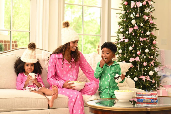Button Down Pajamas - White Trees On Magenta Holiday Lounge - Sugar Bee Clothing