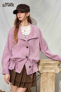 Button Front Lapel Collar Drawstring Short Jacket