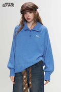 Cable Knit Embroidered Convertible Collar Sweater