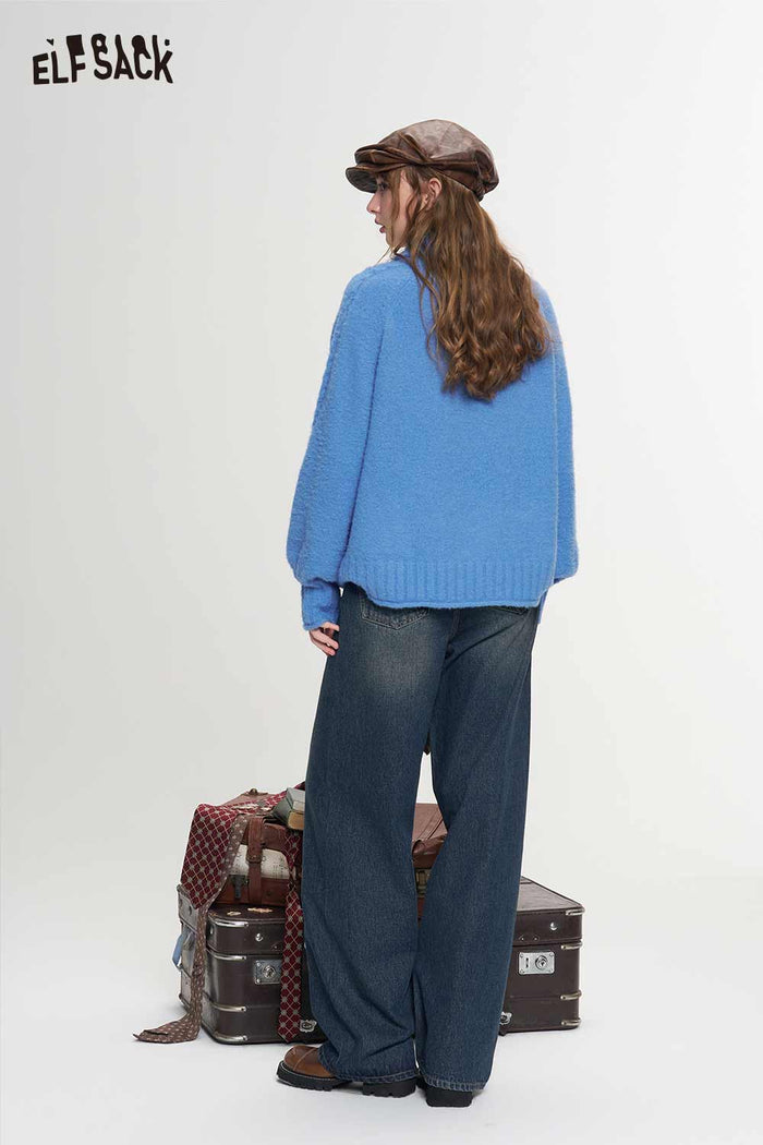 Cable Knit Embroidered Convertible Collar Sweater