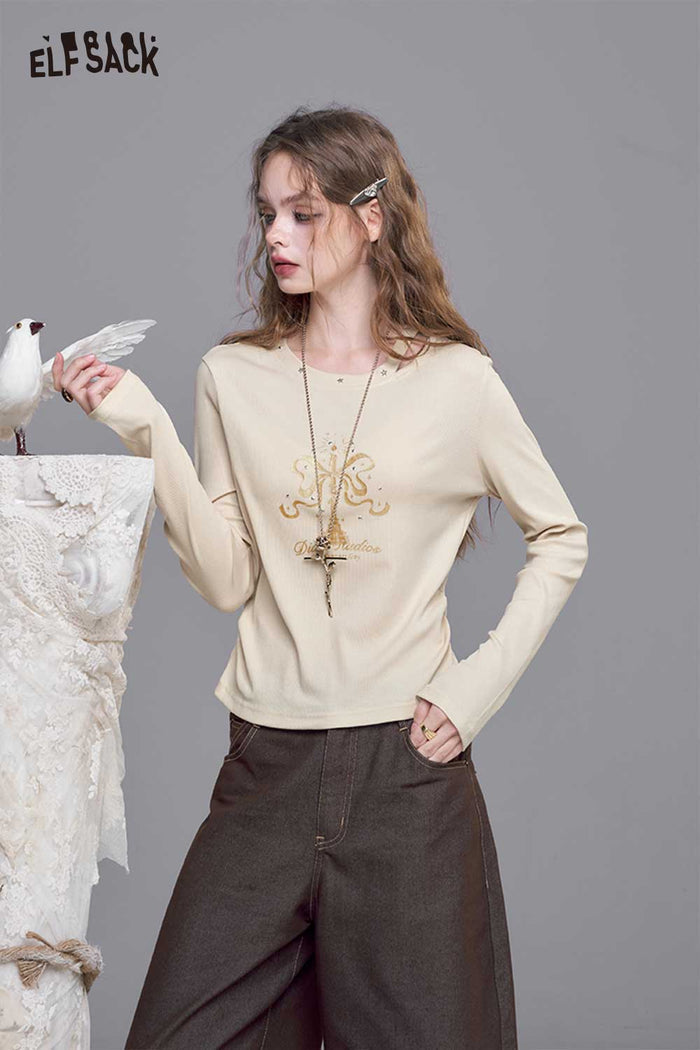 Candle Print Asymmetrical Neck Crop Tee