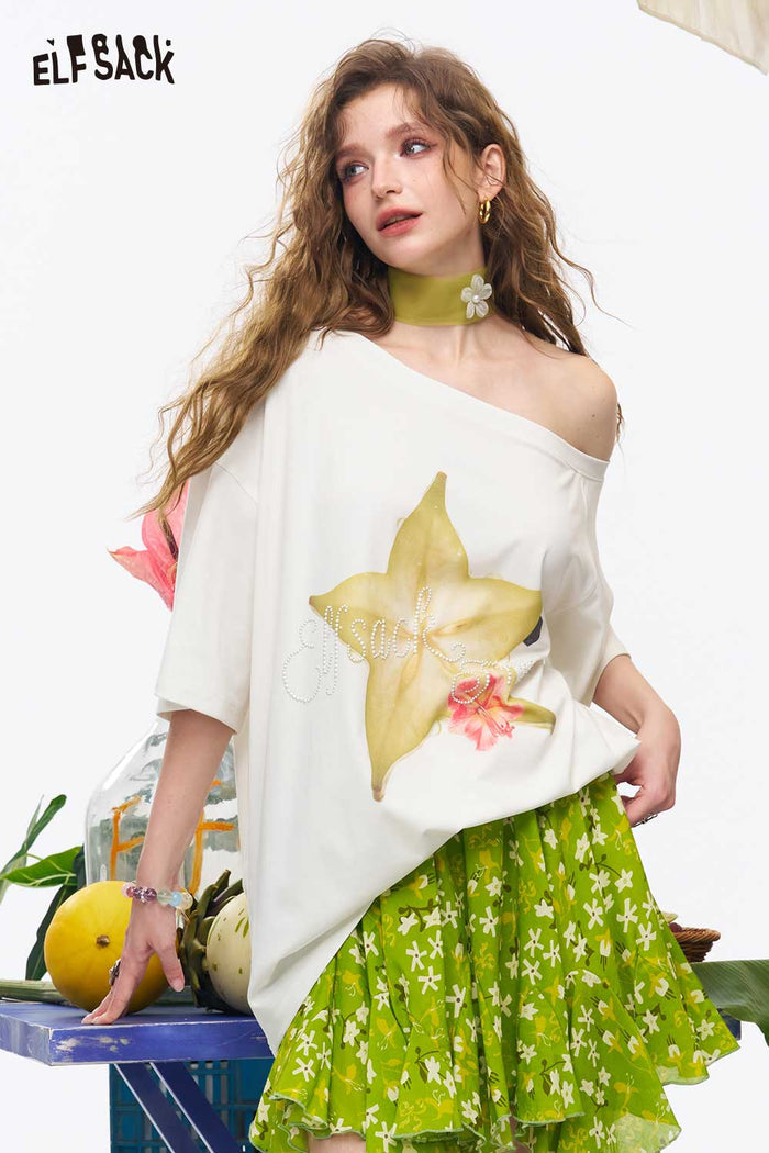 ELFSACK Carambola Print Off Shoulder Tee