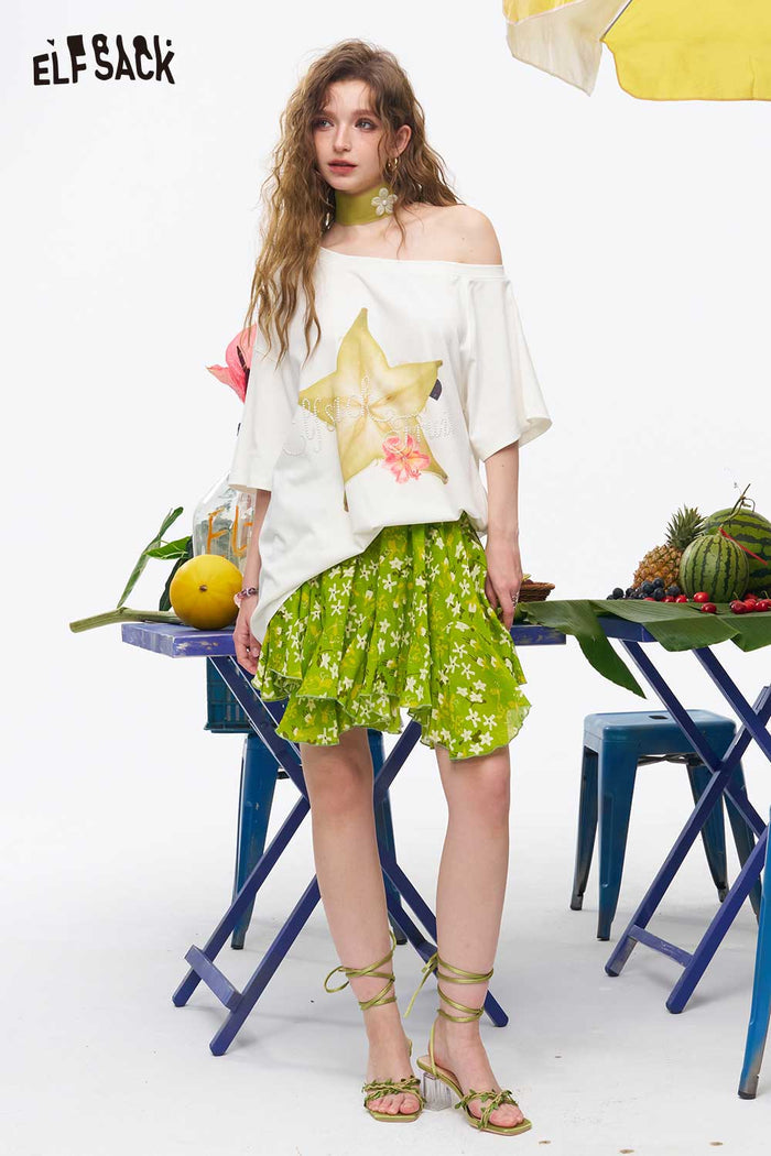 ELFSACK Carambola Print Off Shoulder Tee