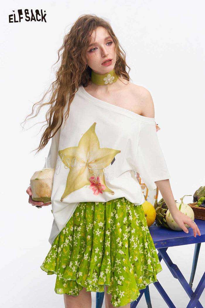 ELFSACK Carambola Print Off Shoulder Tee