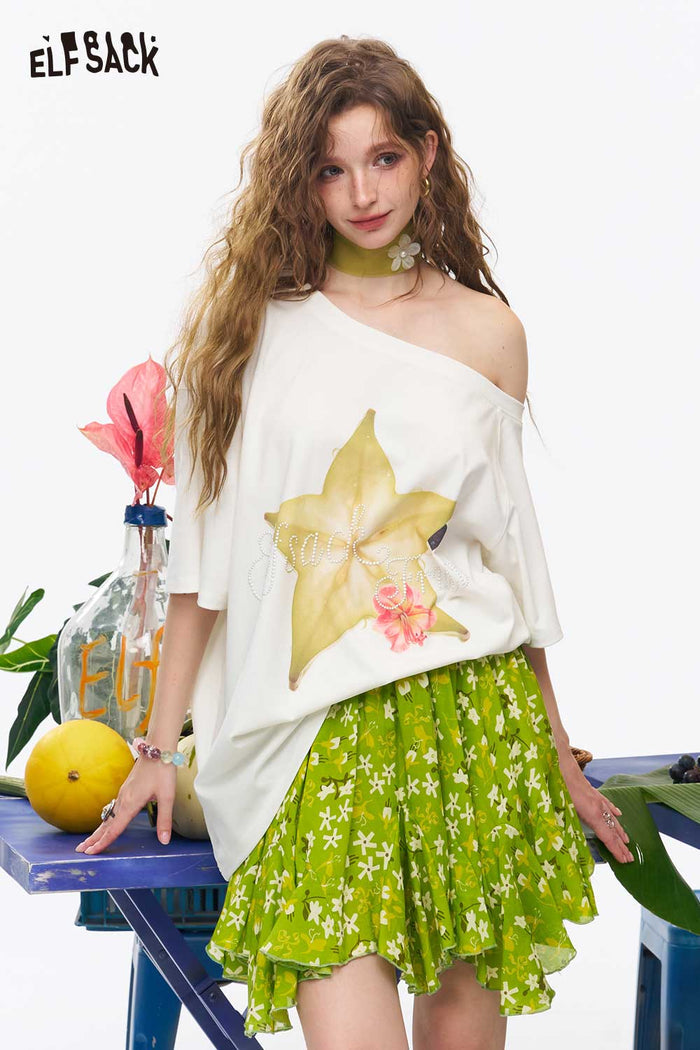 ELFSACK Carambola Print Off Shoulder Tee