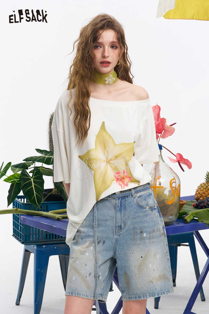 ELFSACK Carambola Print Off Shoulder Tee