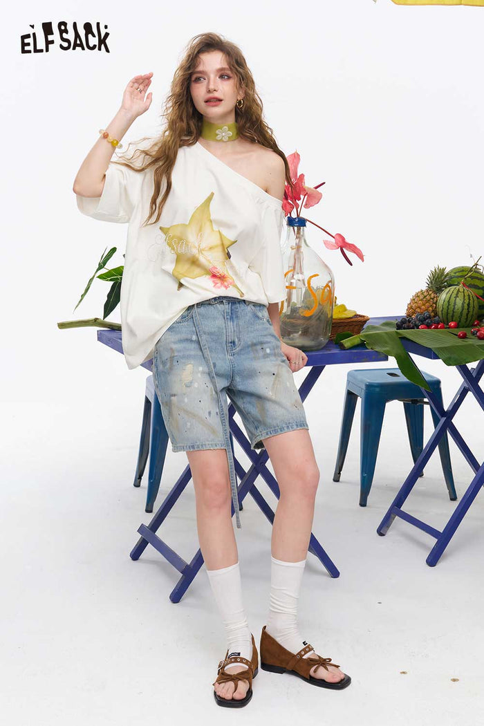 ELFSACK Carambola Print Off Shoulder Tee