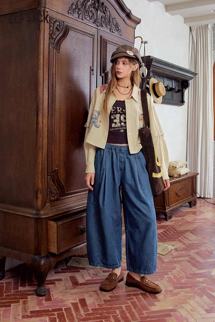 Cartoon Bear Graphic Cropped Blouse