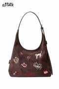 Cartoon Embroidery Hobo Shoulder Bag