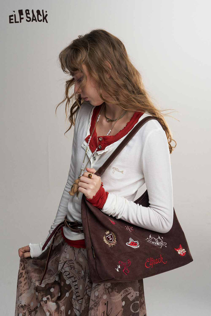 Cartoon Embroidery Hobo Shoulder Bag