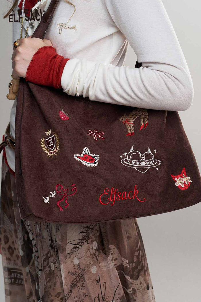 Cartoon Embroidery Hobo Shoulder Bag